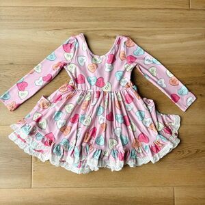 NWT Cheeky Plum Myra Dress Candy Heart Valentine Toddler Girl Long Sleeve 3T